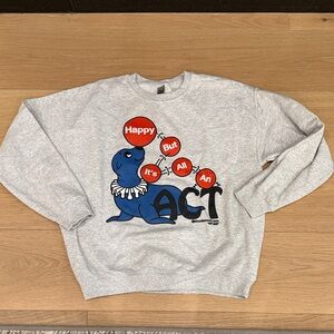 Gray Sweatshirt with Blue Seal Graphic - "Happy But It's All An Act"